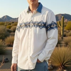 Vintage 90s Cumberland Outfitters Mens Size XL Western Aztec Snap Front Shirt